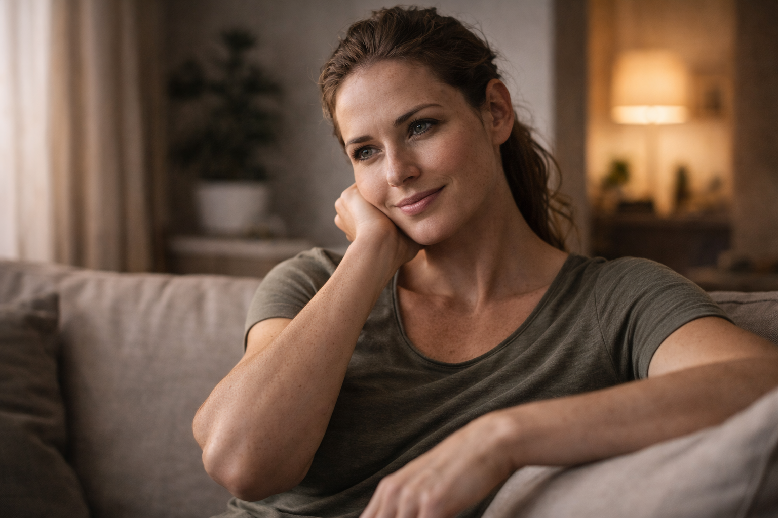 Woman experiencing stress relief and emotional wellness from oxytocin release during meditation or relaxation practice
