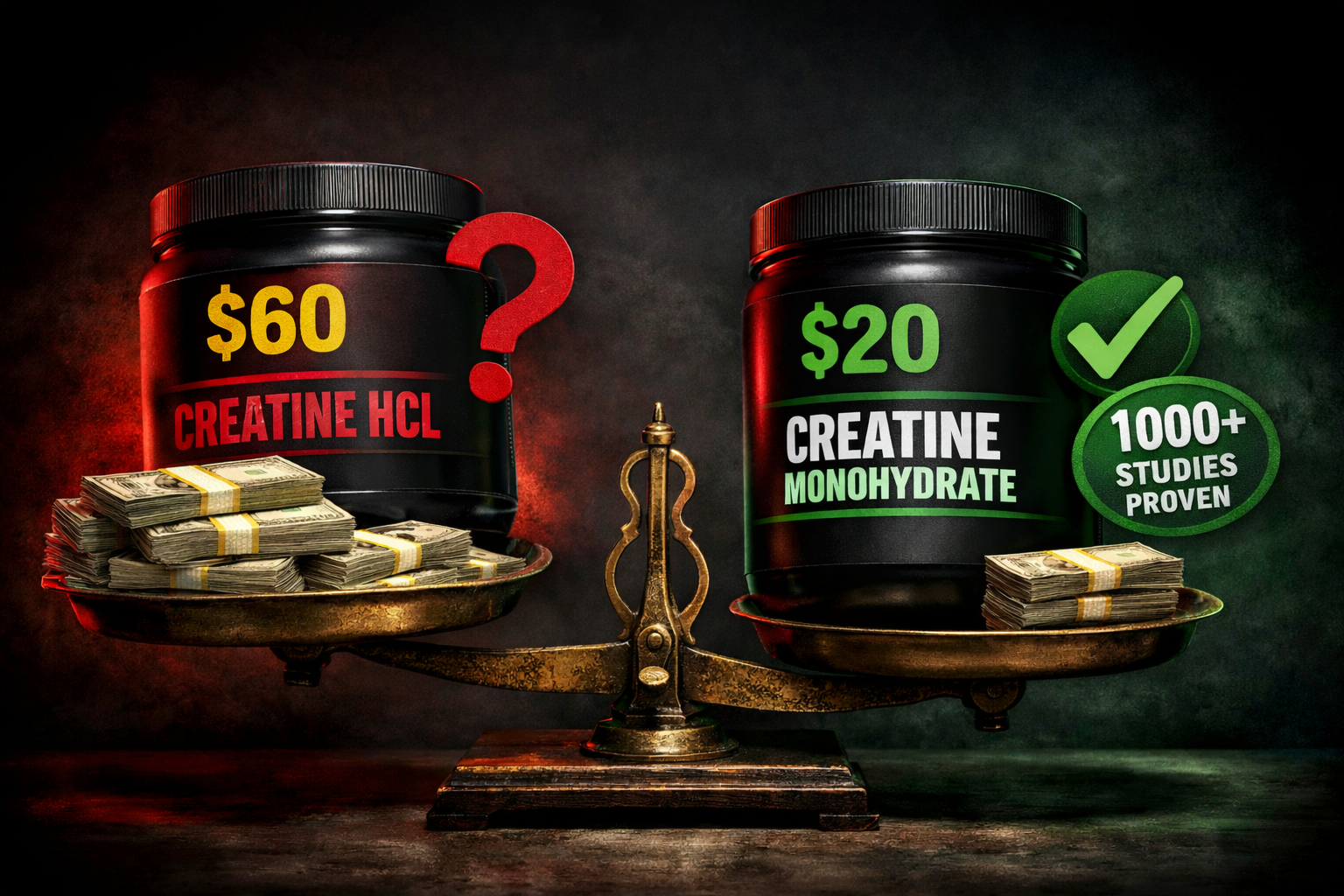 Creatine HCL powder supplement in container for fitness performance