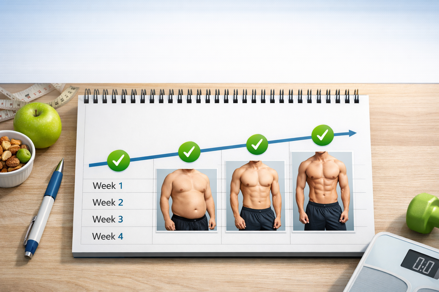 Woman measuring waist with tape measure showing diet progress results