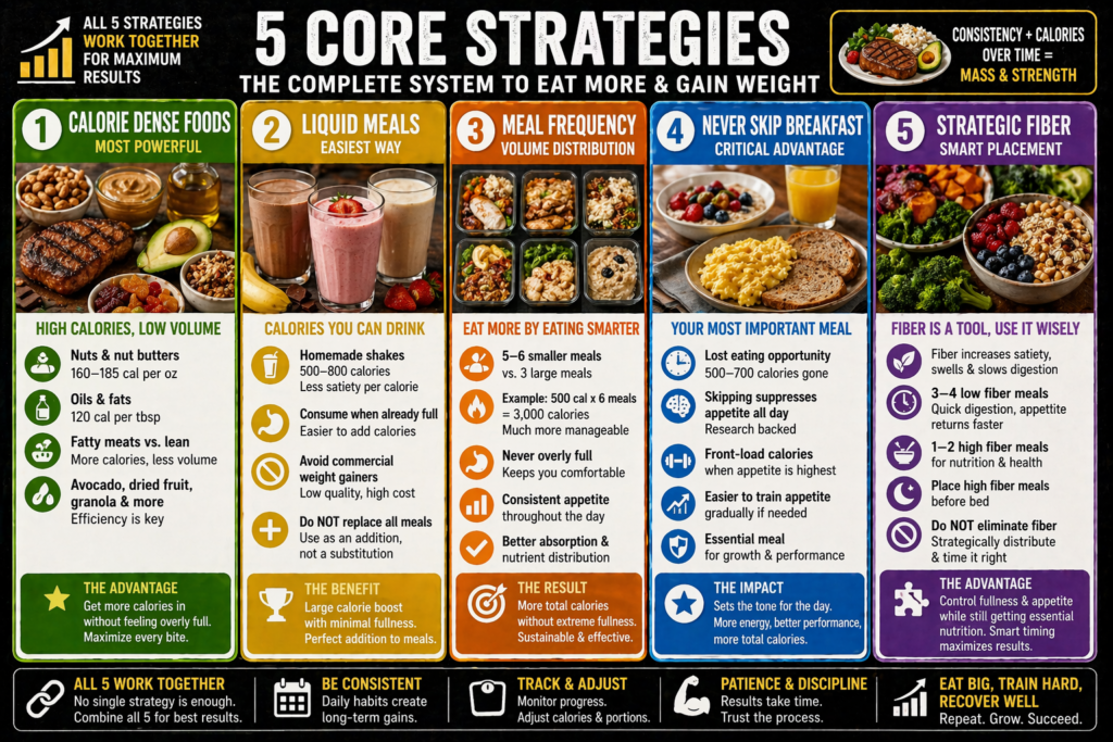 How to Eat More: 5 Strategies When You're Never Hungry 5 Man eating large meal with multiple protein and carbohydrate dishes on table