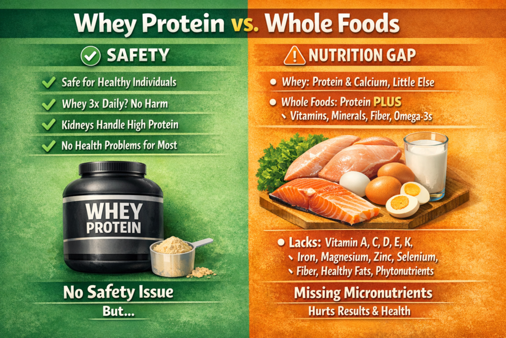 Whey protein powder scoops and shaker bottle for daily servings