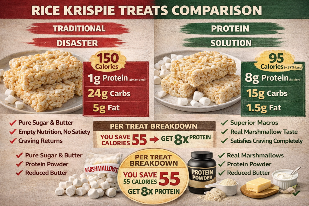 Protein Rice Krispie treats stacked on white plate, low-calorie no-bake dessert