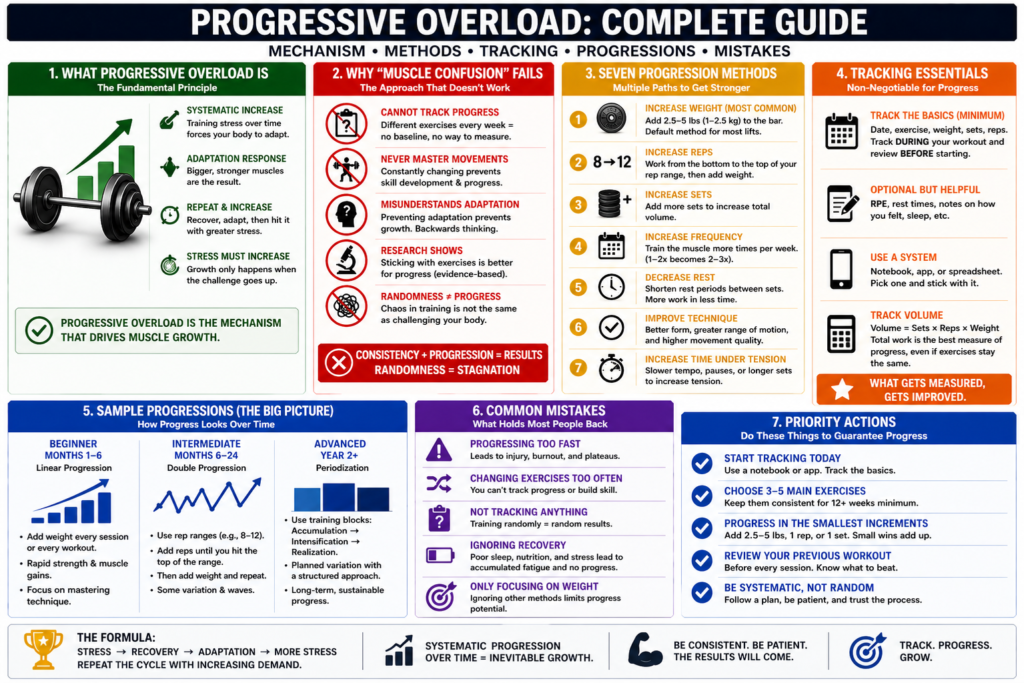 Progressive Overload: The Only Way to Build Muscle (Stop Doing Random Workouts) 6 Athlete performing weighted barbell exercise demonstrating progressive overload training principle