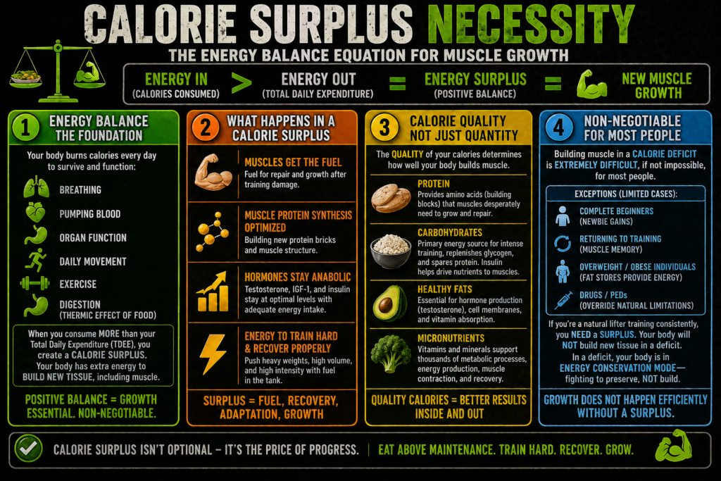 Caloric surplus illustration for muscle building nutrition guide