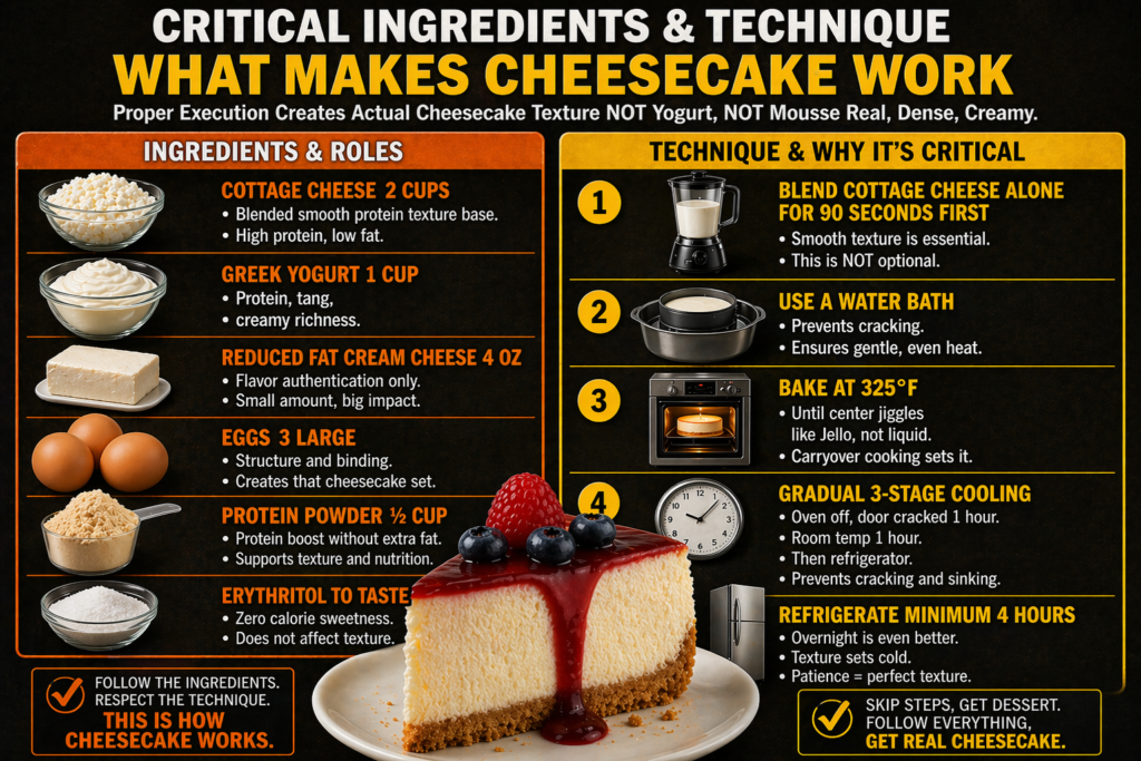 Creamy anabolic protein cheesecake slice on plate, low-calorie fitness dessert