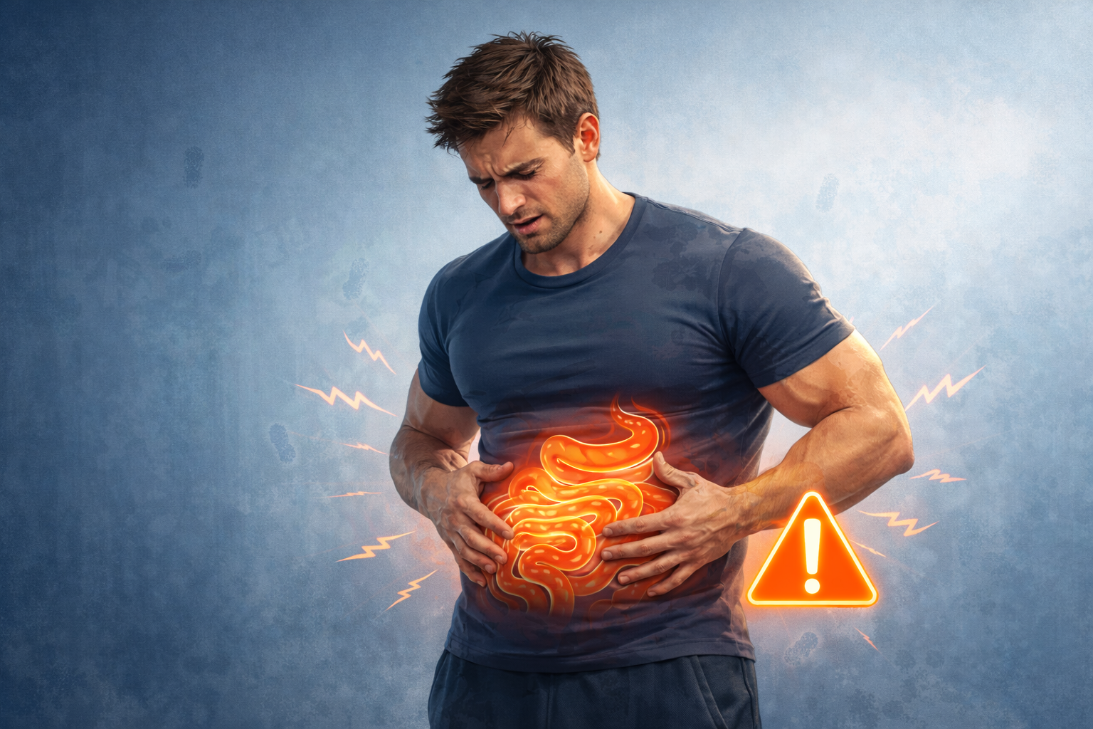 Woman experiencing bloating and digestive discomfort while bulking for muscle gain