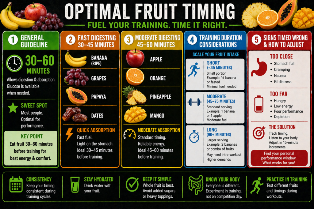 Assorted fresh fruits on wooden surface for pre-workout nutrition