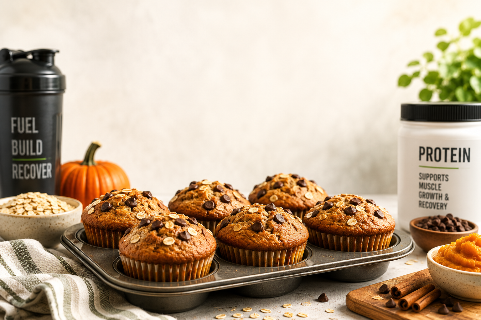 Moist anabolic protein muffins on plate, low-calorie fitness recipe