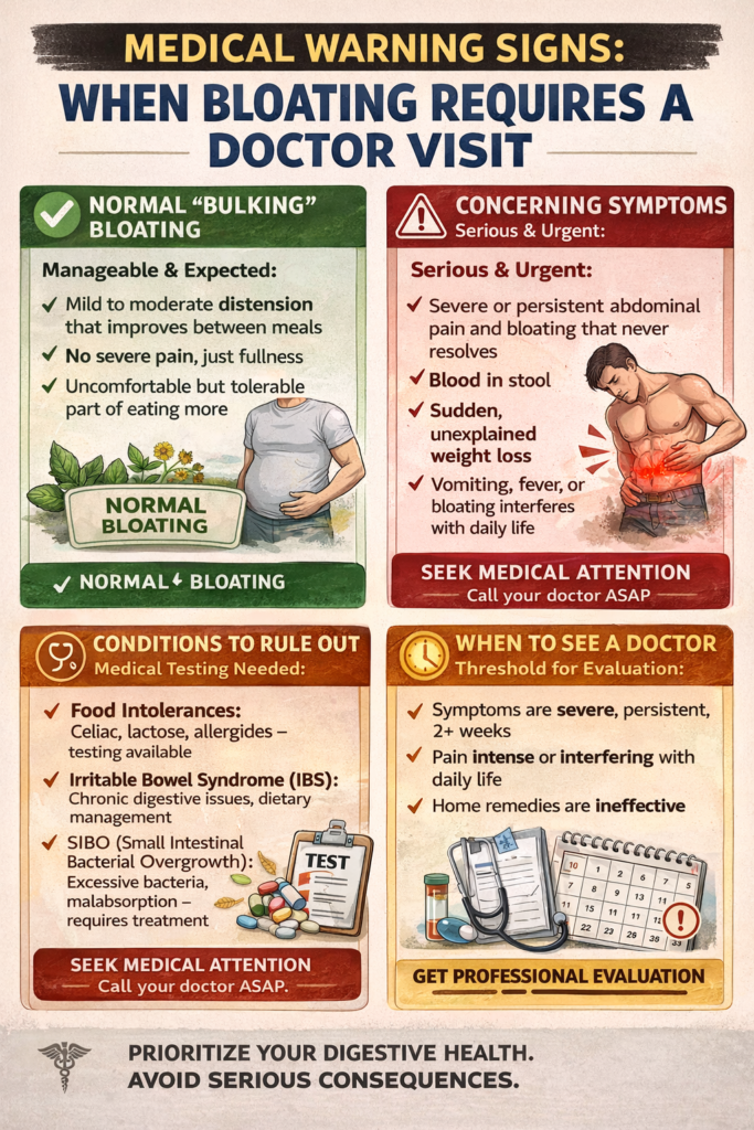 Man experiencing digestive discomfort and bloating while bulking for muscle gain