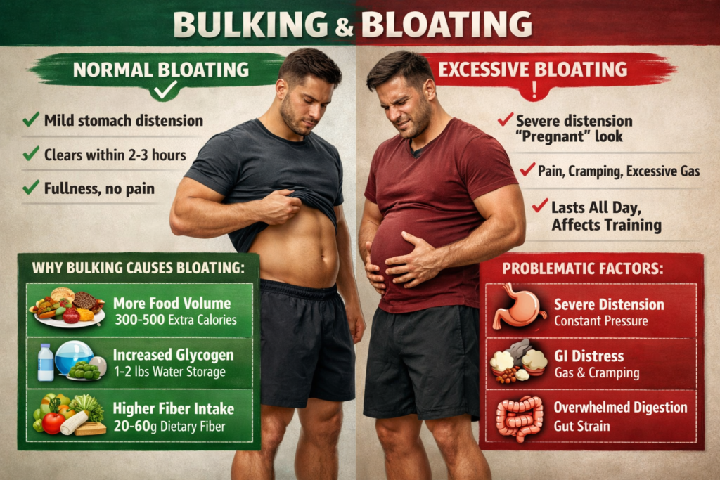 Woman experiencing digestive discomfort while bulking, holding stomach during fitness training