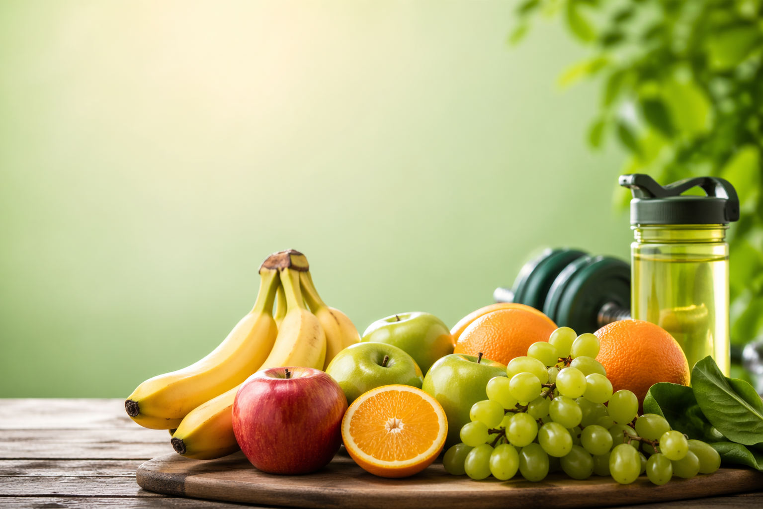 Assorted fresh fruits including bananas, berries, and oranges for pre-workout nutrition