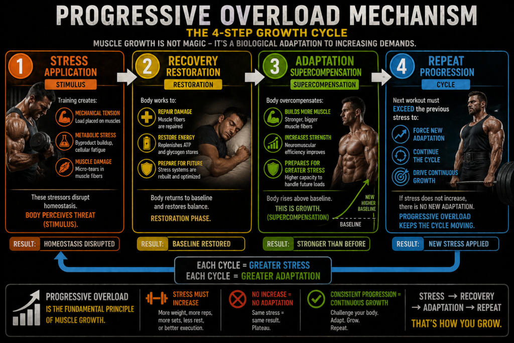 Progressive Overload: The Only Way to Build Muscle (Stop Doing Random Workouts) 2 Athlete performing weighted barbell exercise demonstrating progressive overload training technique