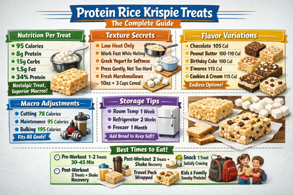 Protein Rice Krispie treats stacked on white plate, no-bake recipe