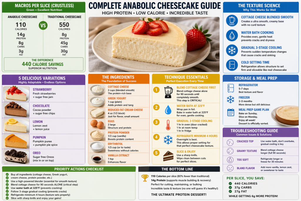 Creamy anabolic protein cheesecake slice on plate, low-calorie dessert recipe