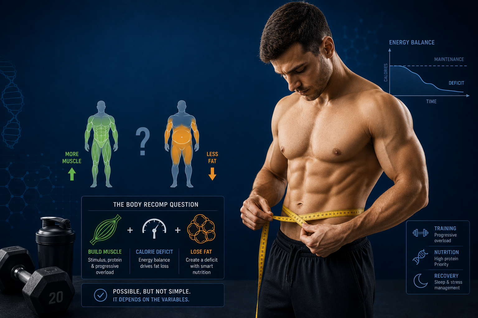 Muscular person measuring body composition during calorie deficit training