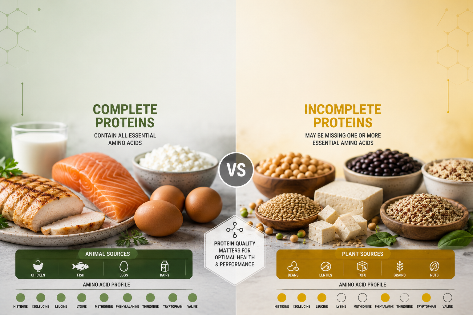 Complete vs incomplete proteins visual comparison chart