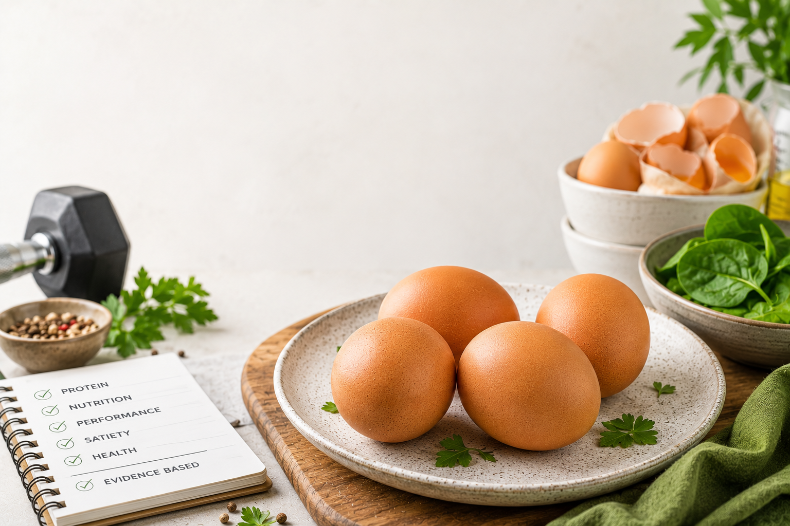 Whole eggs in bowl representing daily nutrition for fitness and health benefits