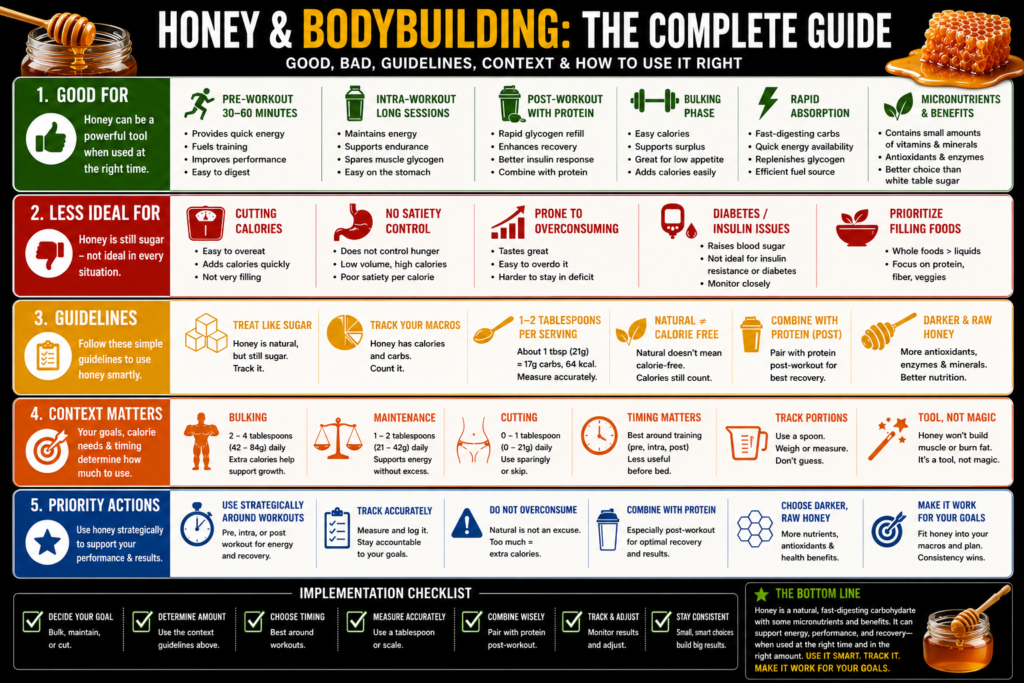 Honey jar with spoon for bodybuilding nutrition and muscle recovery