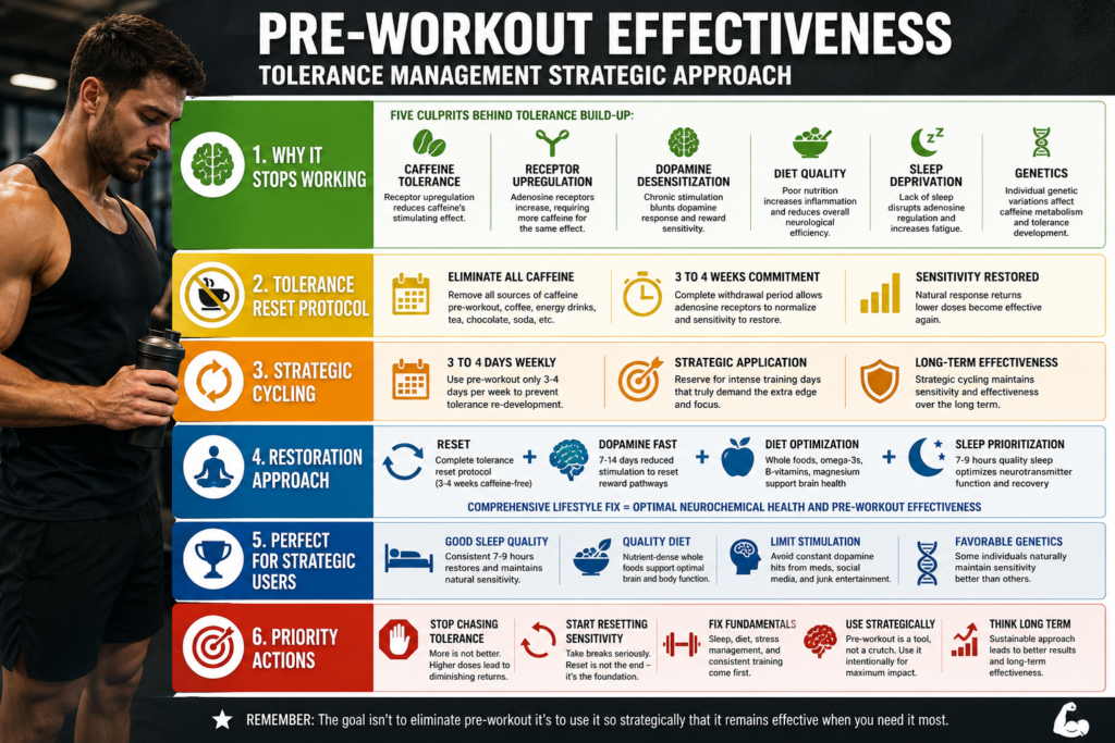 Pre-Workout Not Working Anymore? (5 Reasons Why and How to Fix It) 6 Tired athlete holding empty pre-workout supplement container in gym
