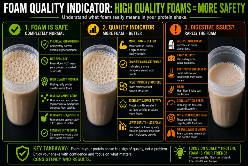Protein shake with foam layer on top surface
