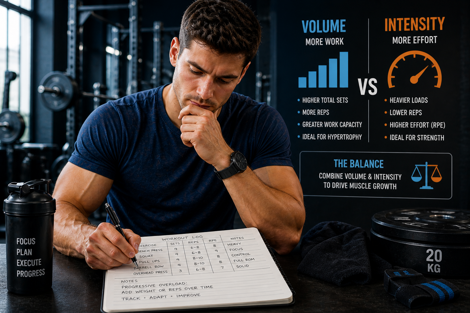 Comparison chart showing volume vs intensity training for muscle growth