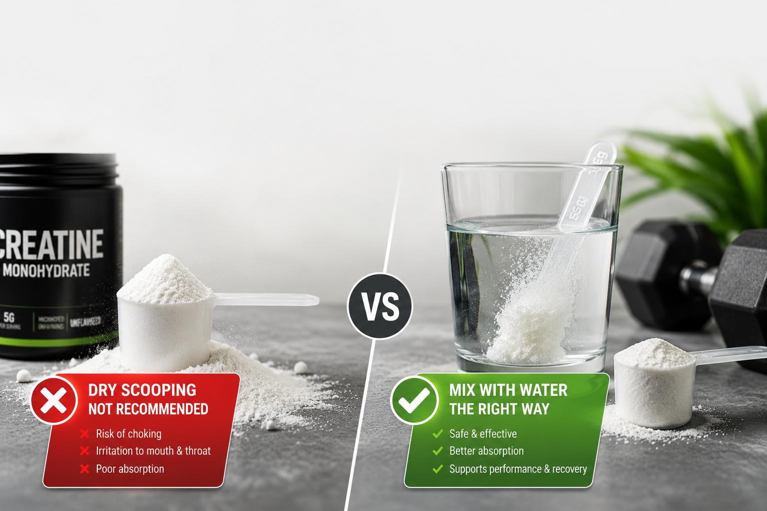 Dry scoop creatine powder without water demonstration warning