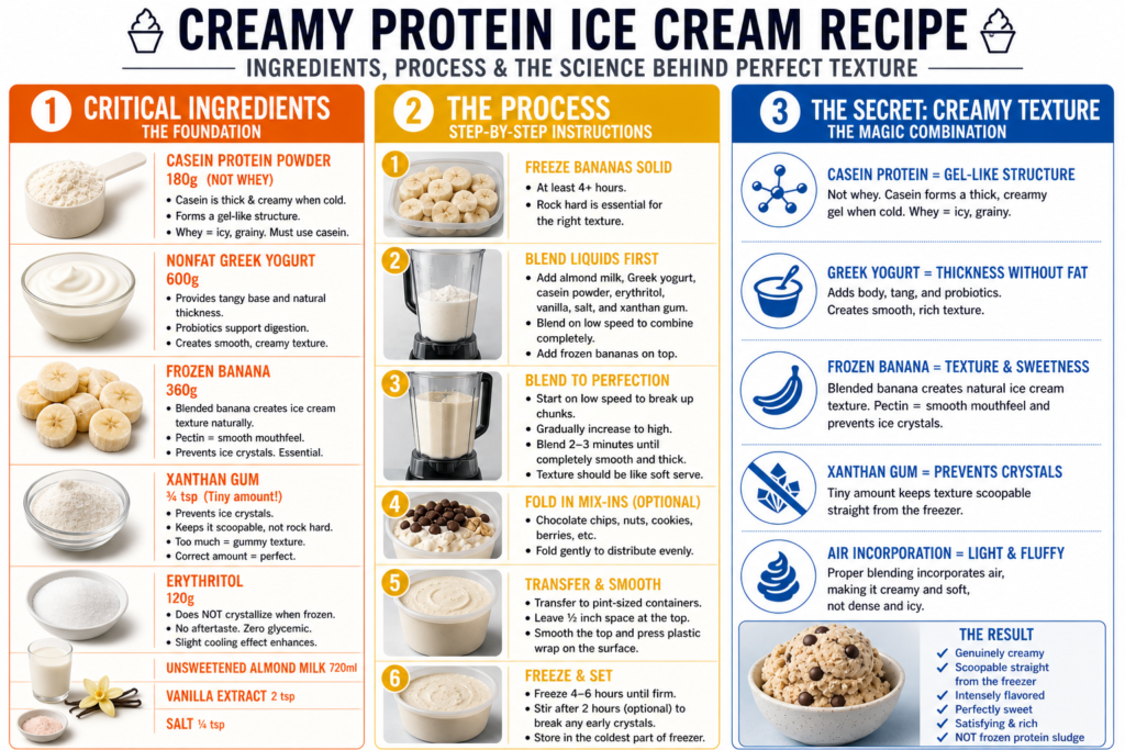High protein ice cream in a bowl with spoon, anabolic recipe with 25g protein