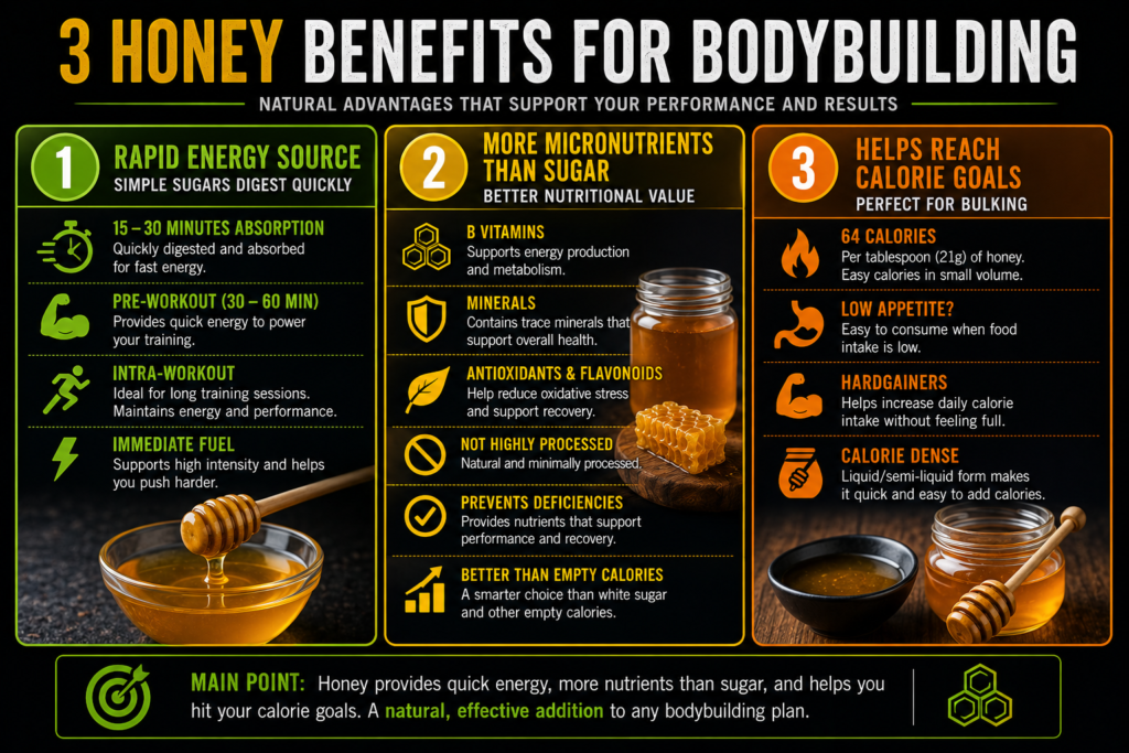 Honey in bowl for bodybuilding nutrition and muscle building diet