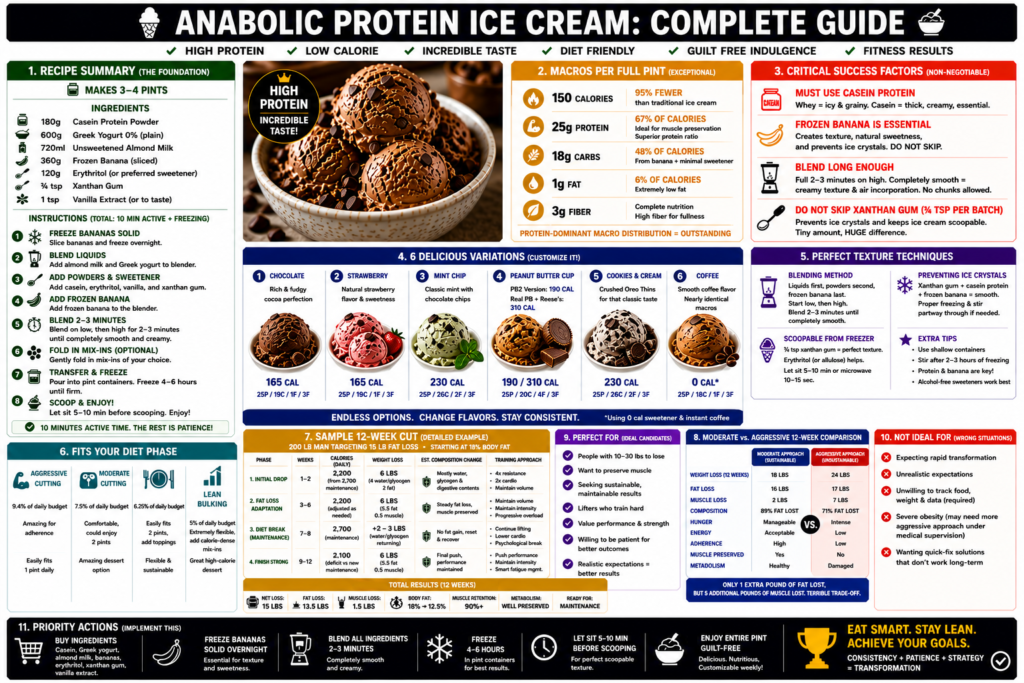 Creamy anabolic protein ice cream in bowl with spoon, high-protein dessert recipe
