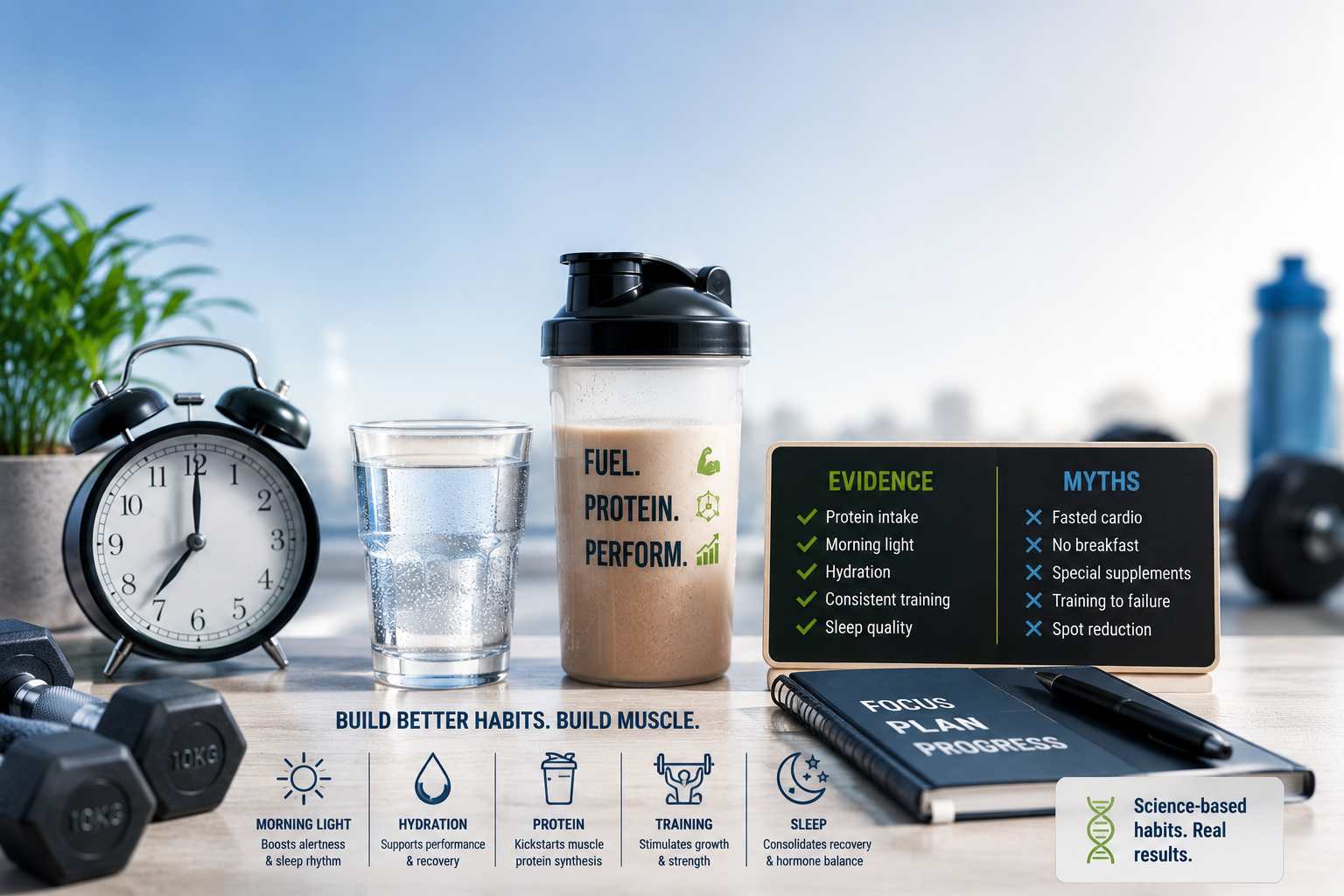 Athlete stretching in morning sunlight for muscle growth routine