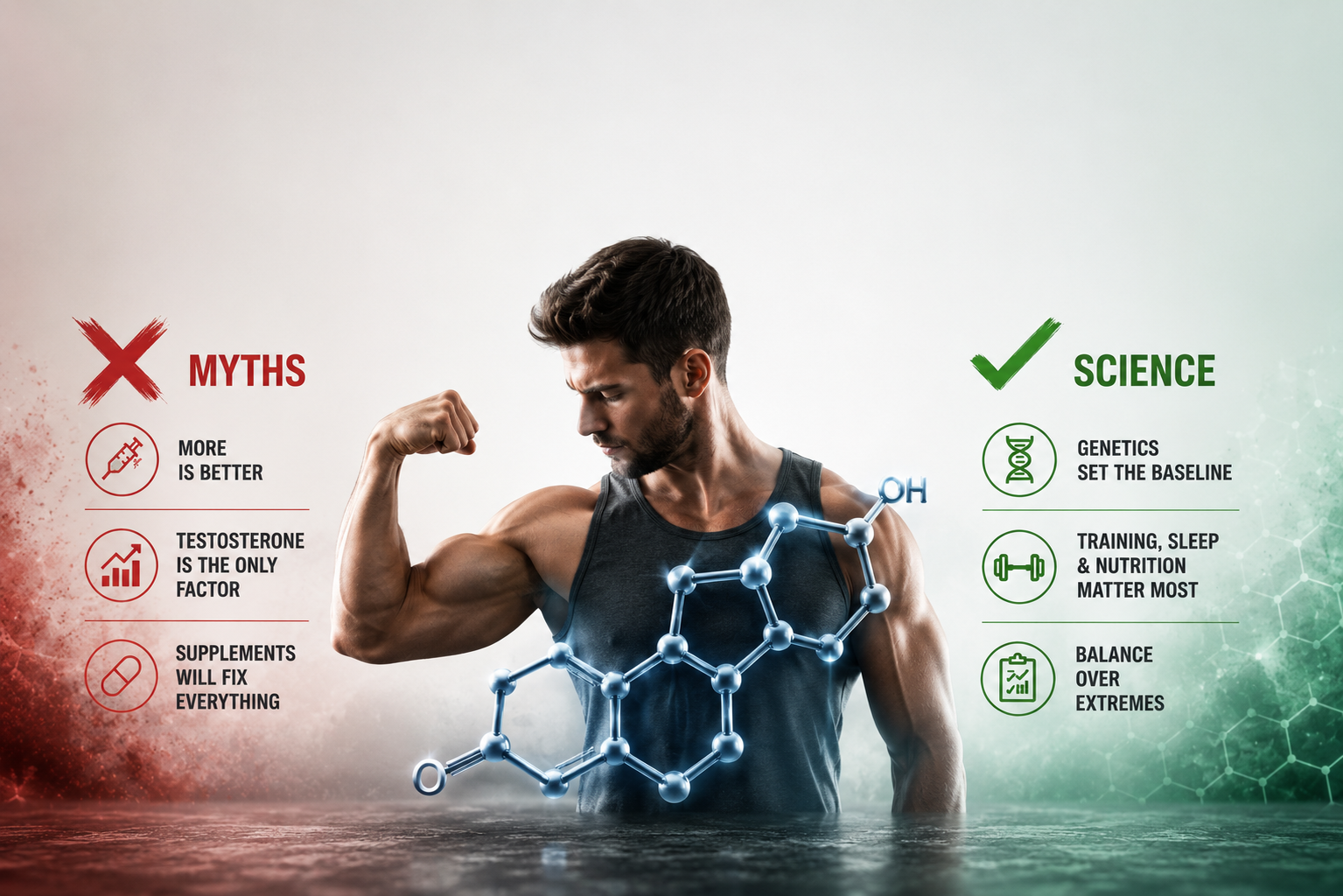 Muscular man demonstrating testosterone effects on muscle growth and development
